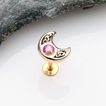 Detail View 1 of Golden Filigree Sparkle Crescent Moon Steel Labret